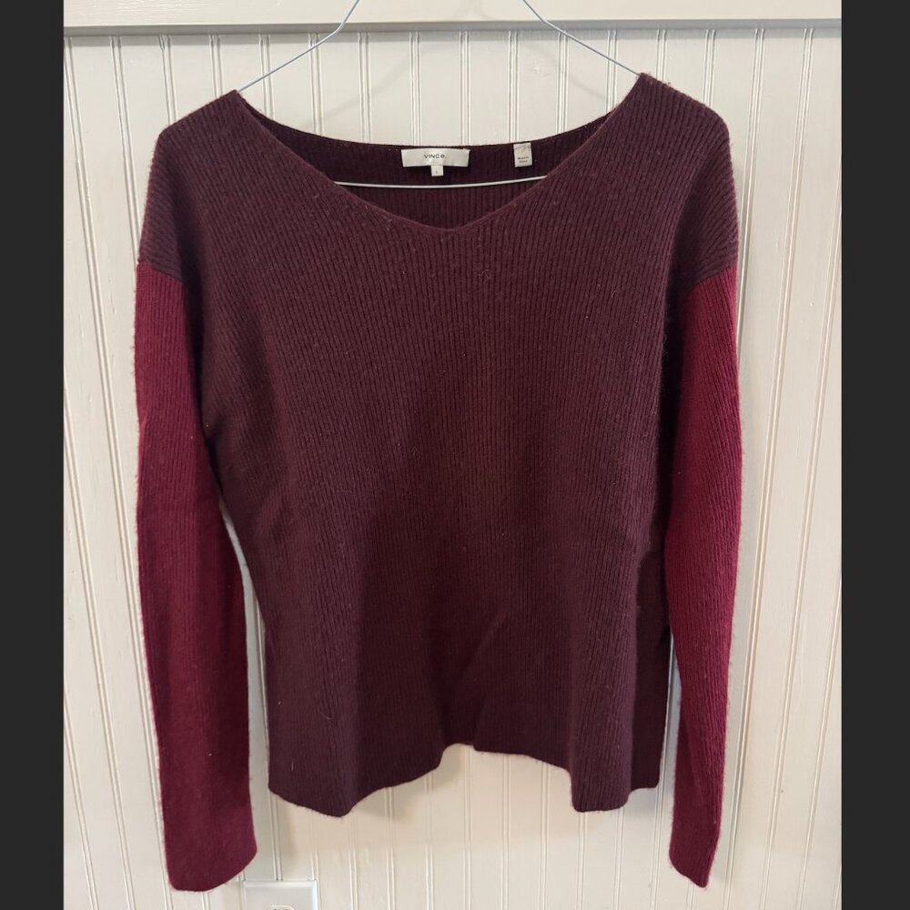 Vince Color-blocked Red Wool & Cashmere-blend Sweater (Size L)